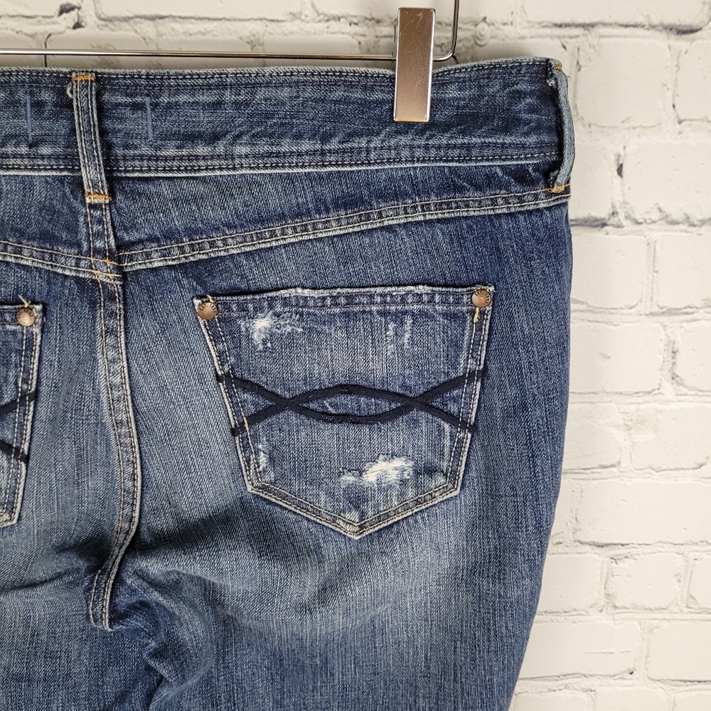 ABERCROMBIE & FITCH | distressed flare leg denim jeans